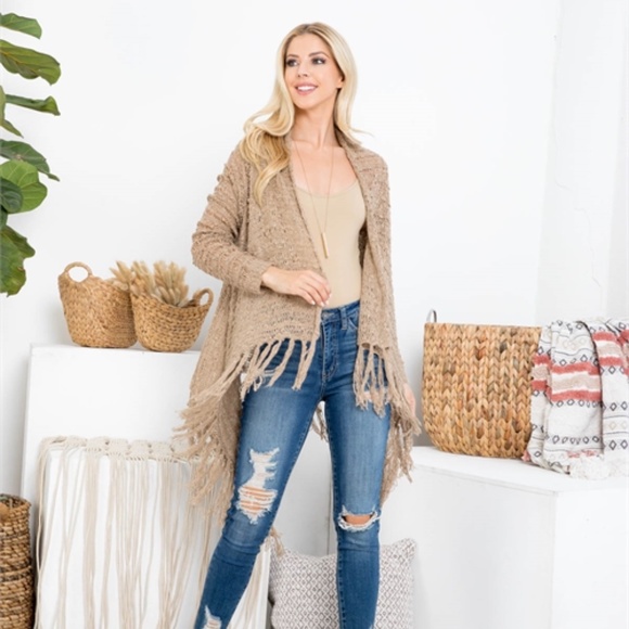 #12 Mocha fringe cardigan sweater - Picture 5 of 15